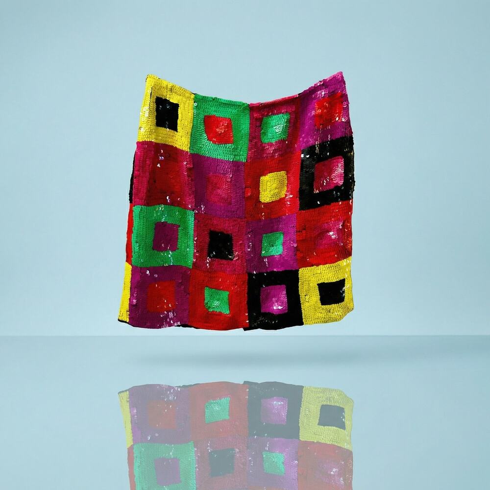 Vintage Sandy Starkman Sequin Mini Skirt Size 8 Neon